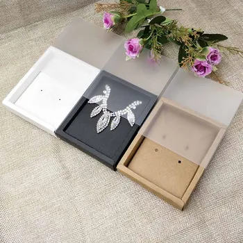 

50pcs Necklace Card Clear PVC BOX Frosted Cover Gift Box KRAFT/BLACK /WHITE Drawer Packing Display jewelry box Candy packing