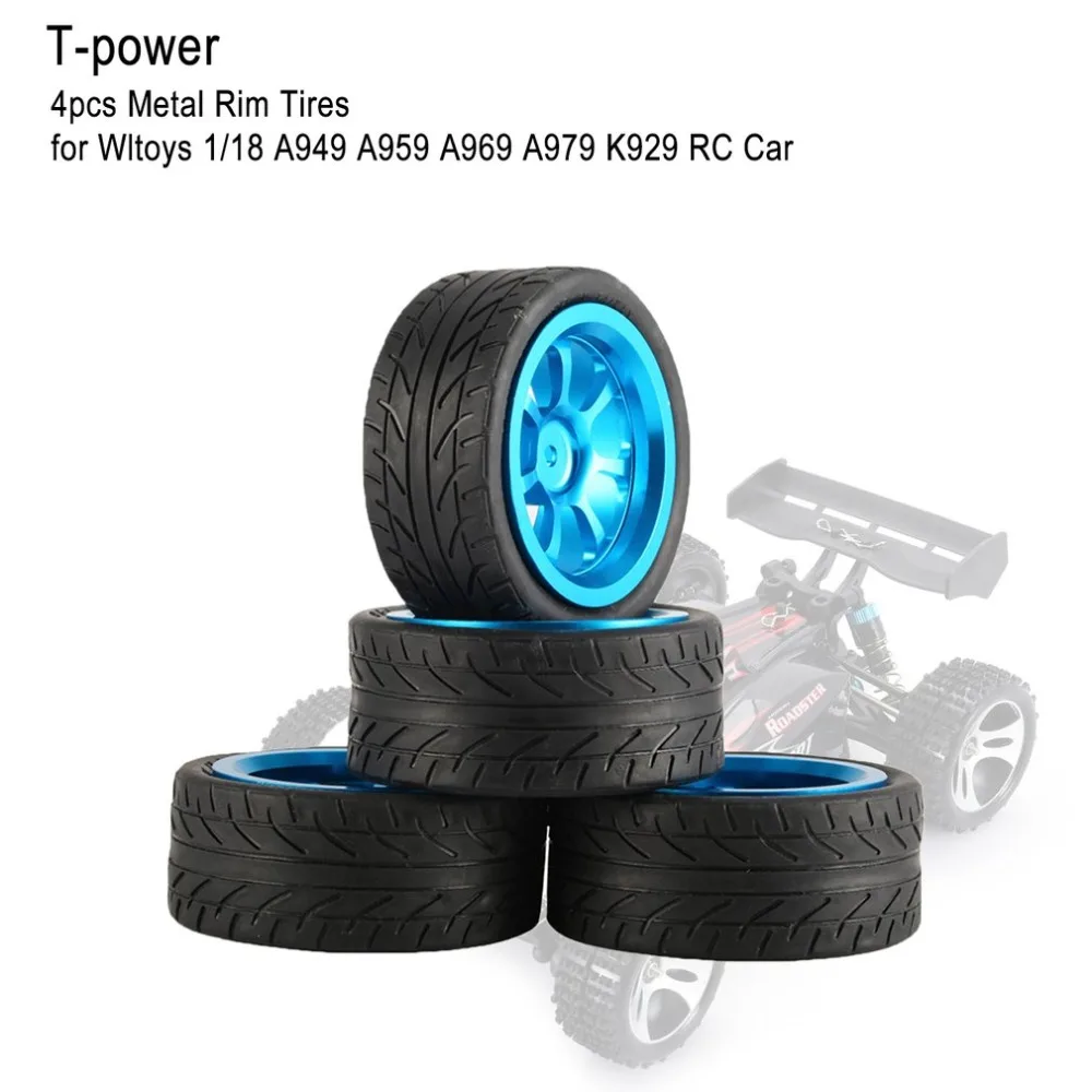 

T-power 4pcs 65mm Metal Rim Rubber Tires Wheel Tyre for Wltoys 1/18 A949 A959 A969 A979 K929 RC Car Truck Vehicle Model