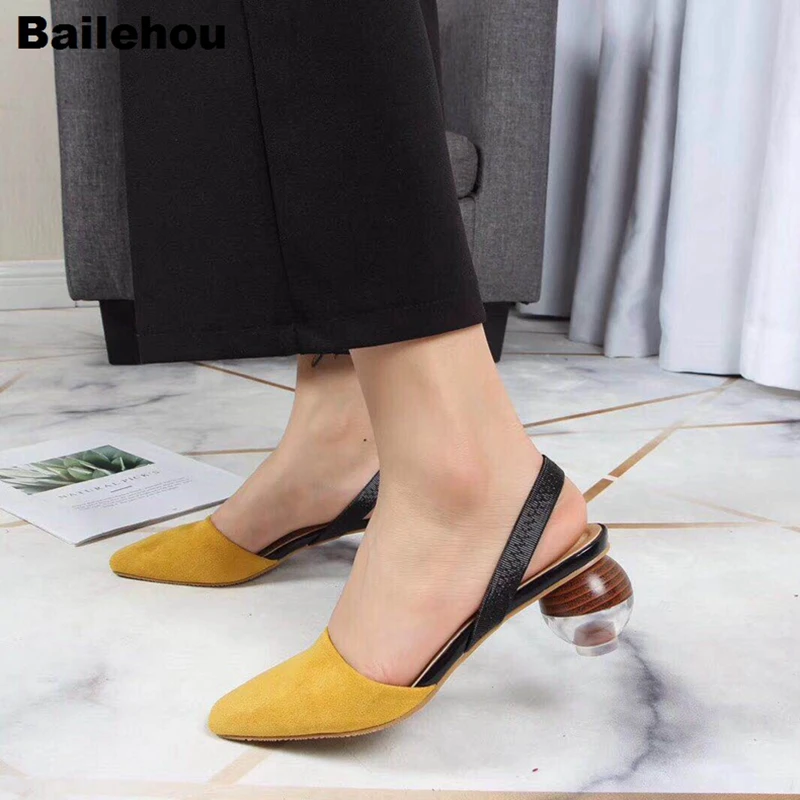 Women Sandals Fashion Crystal Round Ball Heels Ankle Straps Sandals Med Heel Wedding Party Shoes Mixed Color Square Toe Sandals