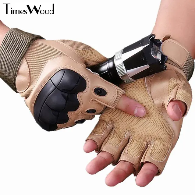 [TIMESWOOD] 3 Colors Men’s Fashion Half Finger Gloves Hand Protection Tactical Army Wrist Mittens Without Fingers Fitness Glove