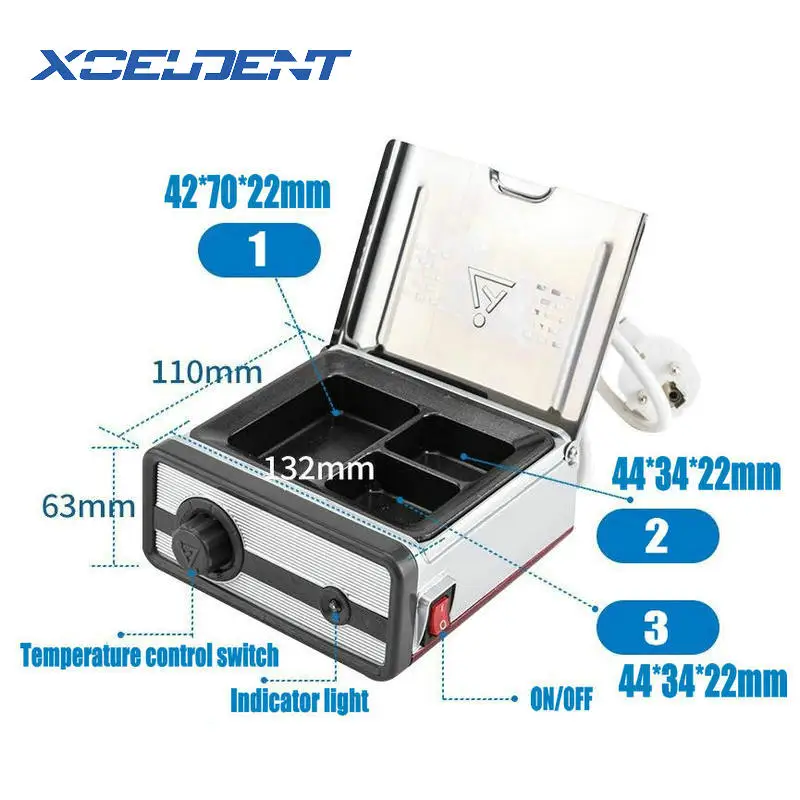 1 комплект стоматологический воск плавильная печь плавления погружение нагревателя Новые 3-хорошо горшок для стоматологической лаборатории нагревания воска, Накручивающийся депилятор, 110 V/220 V/штепсельная вилка европейского стандарта