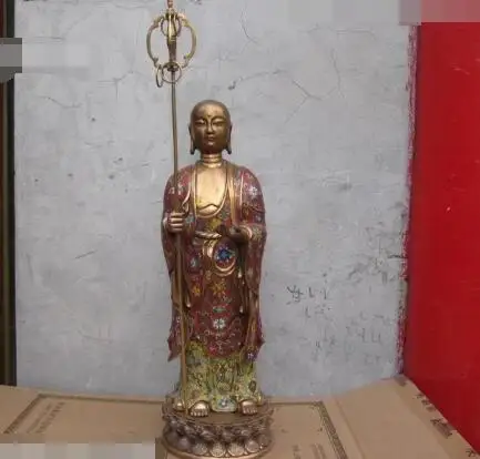 

S5286 Tibet Buddhism 100% Pure Bronze cloisonne Ksitigarbha Jizo King Buddha Statue