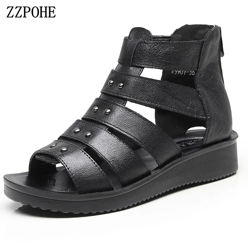 

ZZPOHE 2018 Summer new mother Sandals Soft elderly Leather Sandals non-slip comfortable pregnant Women Shoes Plus size 35-41