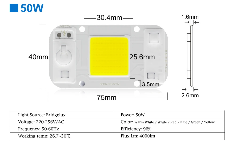 Светодиодный COB ламповый чип AC 220 В 20 Вт 30 Вт 50 Вт Smart IC DIY Светодиодный прожектор Прожектор DOB чип для светодиодной лампы Beans наружная лампа