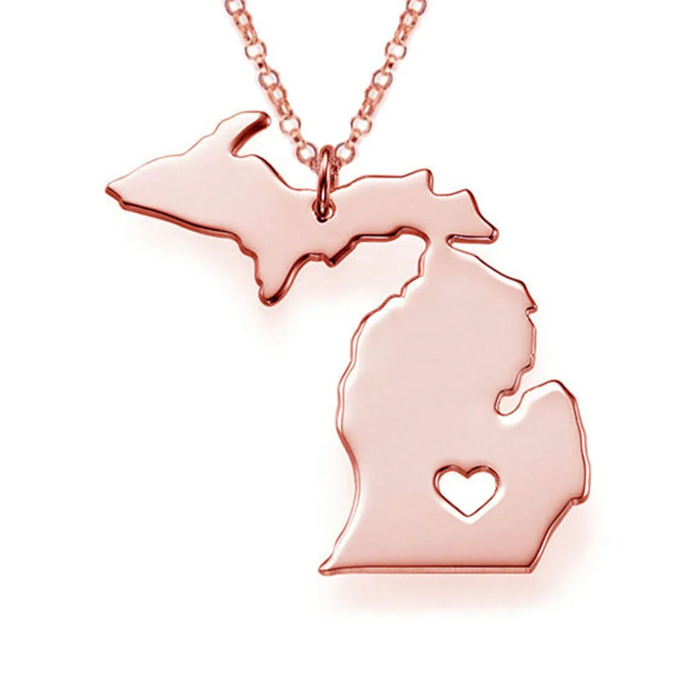 

Yamily 10pcs/lot New fashion Stainless steel Michigan necklace Usa Map charm pendant necklace Map jewelry lovers jewelry gift