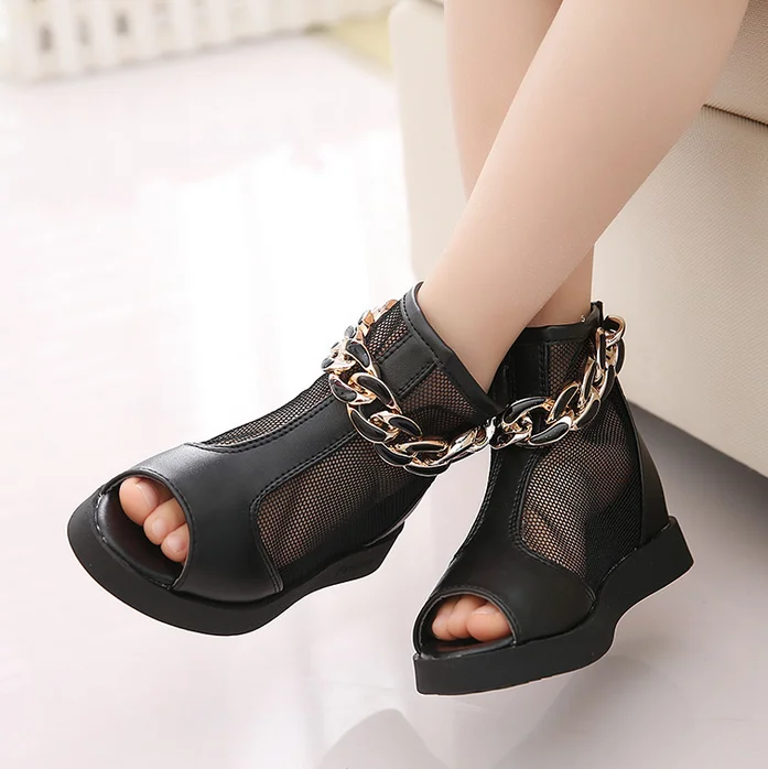 Girls Sandals 2016 Spring Fish Head High-top Shoes Children Summer Roman Style Cool Boots Soft Leather Zip | Детская одежда и