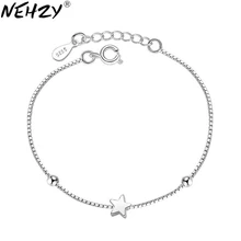 NEHZY-pulsera de plata de primera ley con forma de estrella para mujer, brazalete, plata esterlina 925, estrella de cinco puntas, hecho a mano, cubo simple, 16,5 + 3CM