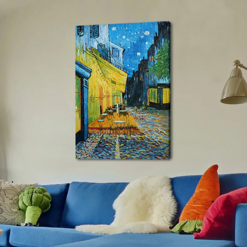 

100%Handpained Famous Oil Painting Cafe Terrace At Night Van Gogh Oil Painting On Canvas Abstract Wall Decor Picture 60X90CM