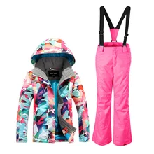 GSOU зимний детский лыжный костюм цвет камуфляж Девушка лыжный костюм ветрозащитная теплая водонепроницаемая пропускающая воздух Лыжная куртка лыжные брюки