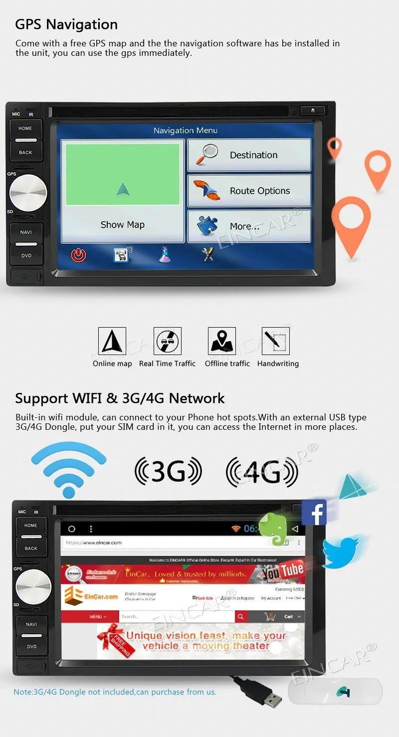 Excellent Car HeadunitsRadio Stereo Android 7.1  DVD Octa Core GPS Navigation Audio Video support Bluetooth USB SD 4G/3G WIFI FM AM RDS 2