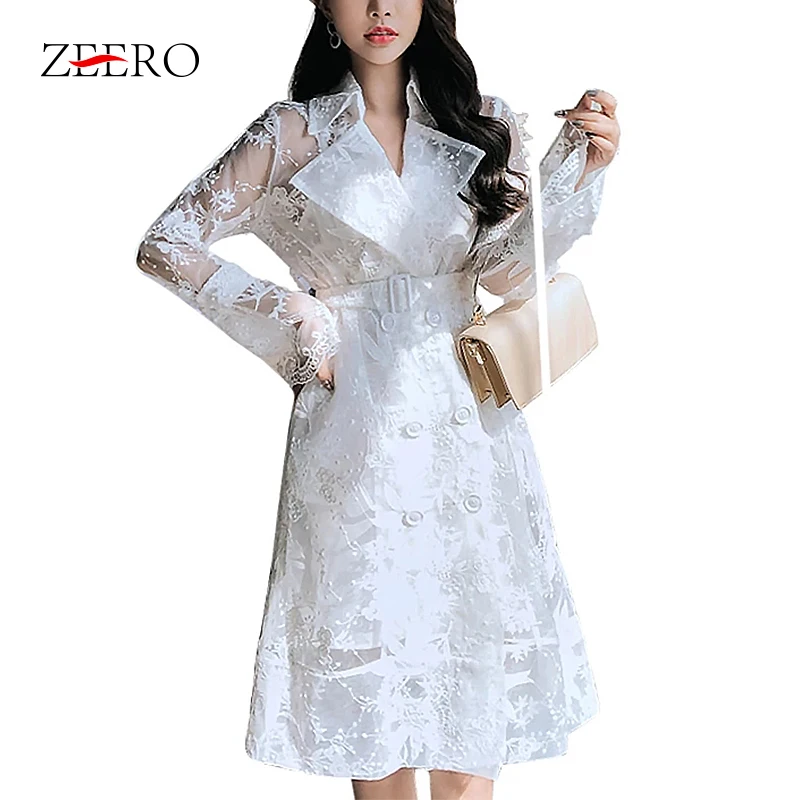 

Women Lace Dress 2019 Spring Korean Style Long Sleeve Lace Hollow Out Floral Print White Dress Office Ladies Party Midi Dresses