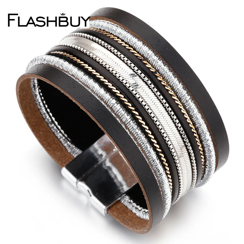 

Flashbuy 5 Colors Alloy Rhinestone Multi Layer Leather Bangles For Women Accessories Bracelet Jewelry Decoration