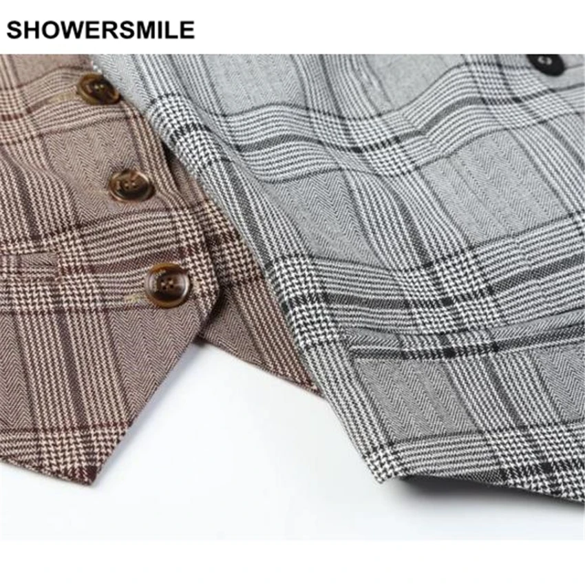 SHOWERSMILE Suit Vest Women Plaid Gilet Spring Short Waistcoat Female Sleeveless Blazer Jacket British Style Women's Vest