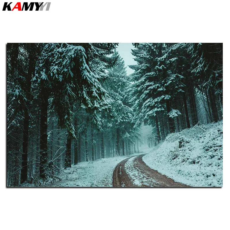 

5D Diy diamond painting cross stitch snow forest road Full Square Diamond embroidery Needlework Rhinestone Mosaic Crafts B617