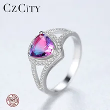 CZCITY, новинка, большие свадебные кольца из чистого 925 пробы серебра для женщин, Роскошные CZ классические дизайнерские геометрические женские цветные кольца