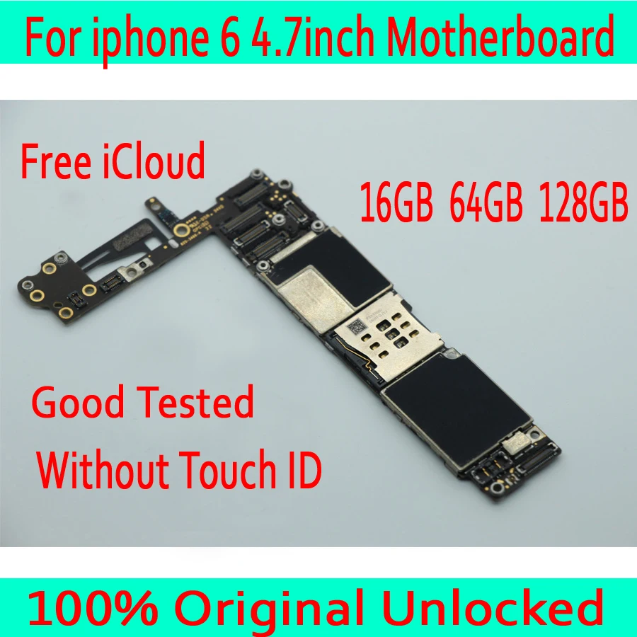 

For iphone 6 4.7inch Original unlocked Motherboard without Touch ID, with IOS System for iphone 6 Logic board 16GB 64GB 128GB
