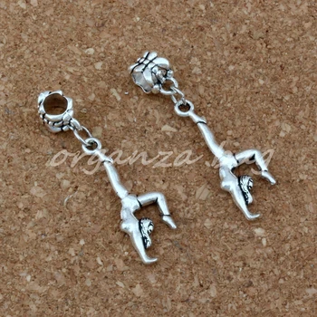 

20pcs Antiqued Silver Gymnastics Gymnast sporter Dangles Beads Fit European Charm Bracelet Jewelry DIY Metal 11x42.2mm A- 345a
