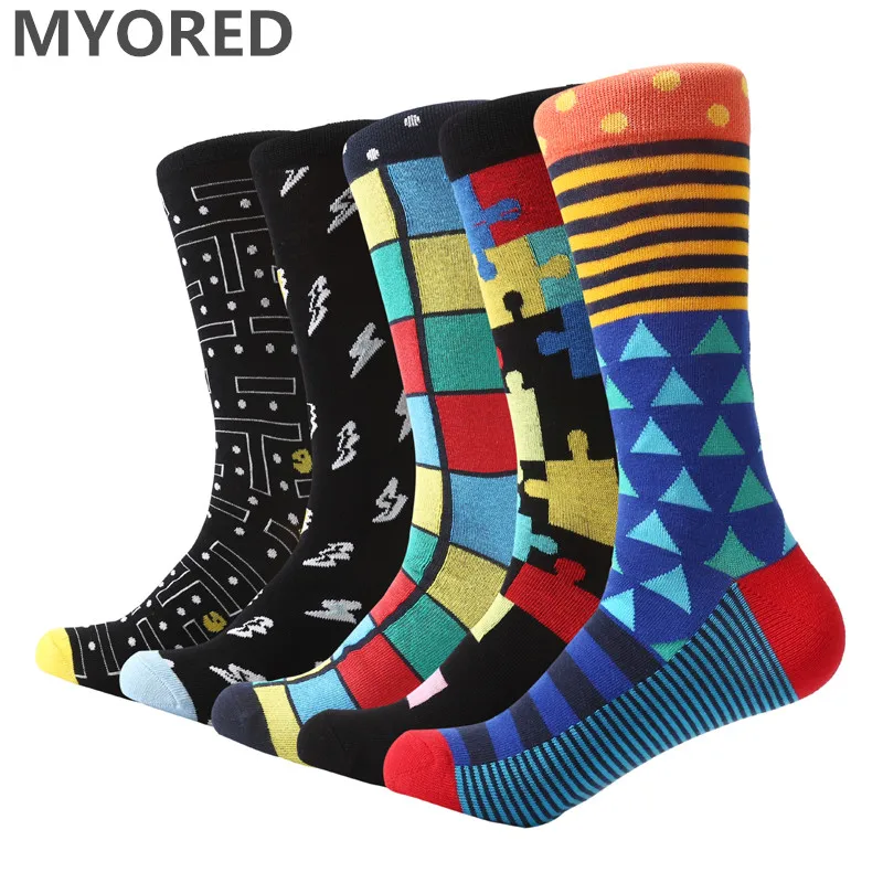 Buy MYORED 5 pair/lot Men's colorful contrast crew