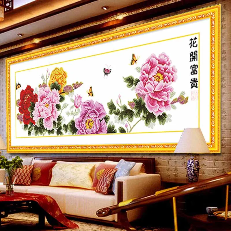 

Chinese cross-stitch for embroidery Diy DMC counted cross stitch printed on canvas Kits gift Peony flower picture 172X56cm