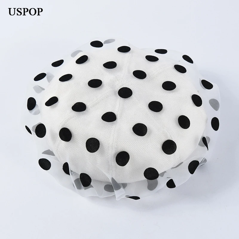 

USPOP 2019 New spring hat polka dot yarn beret women breathable cotton berets hat female vintage berets