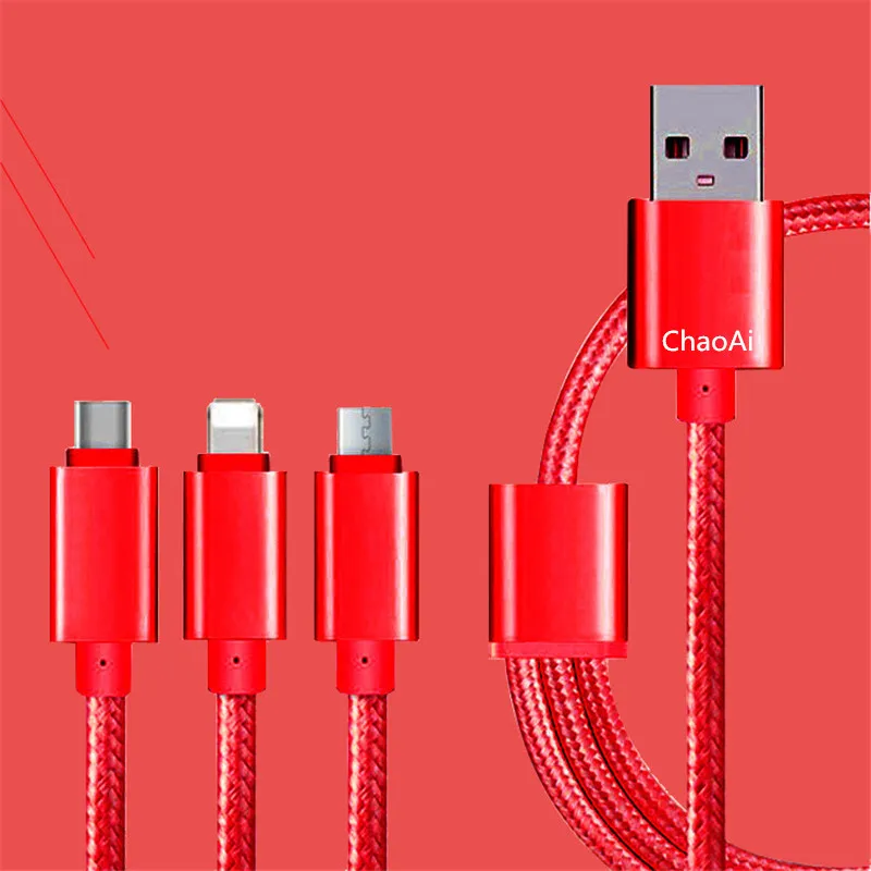 

Three Data Wires, Android Phone, Nylon Braid, Type-c, Fast Charging, Three-in-one USB Usb Cable Gold Red Black White New 2019