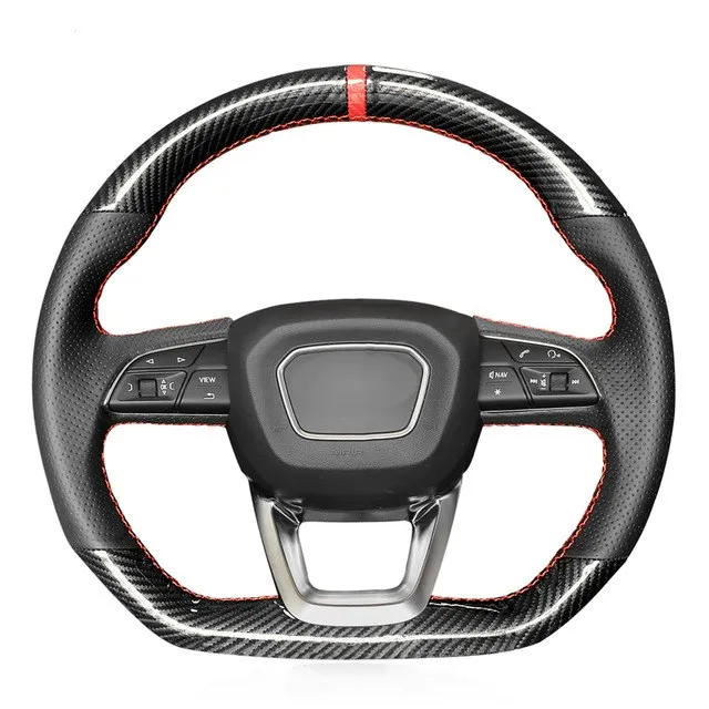 

OLPAY PU Carbon Fiber Black Genuine Leather Car Steering Wheel Wrap Cover for Audi Q5 2017-2019 SQ7 2017-2019 Q8 2019