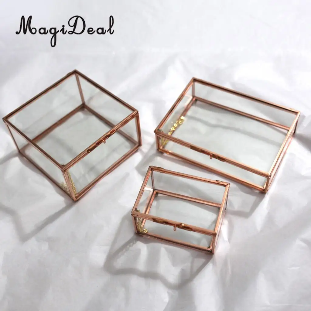 Modern Glass Metal Cuboid Geometric Terrarium Succulent Plants Planter Container Jewelry Holder Gift Favor Copper