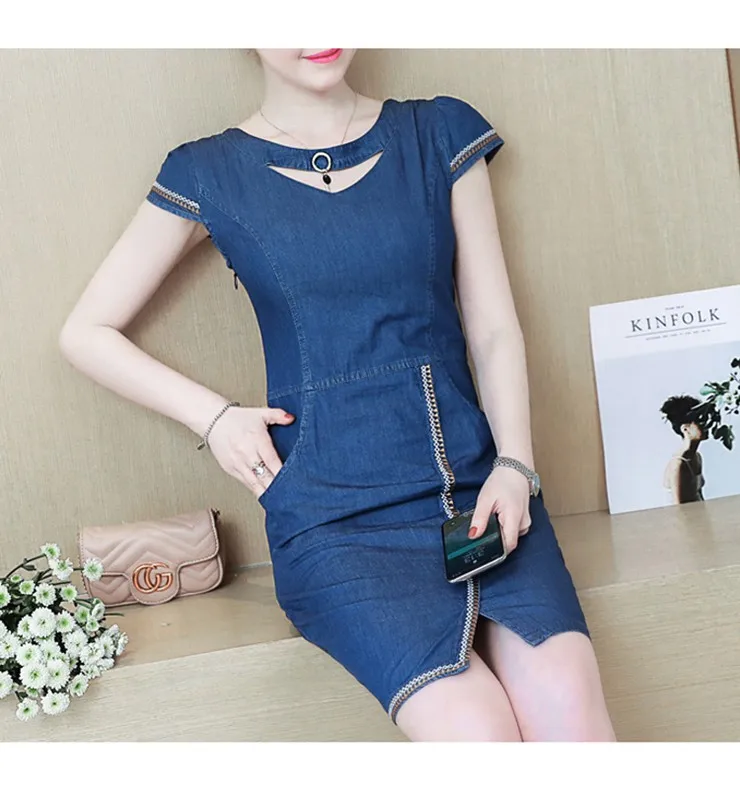 New Denim Dress Women Summer Dress Embroidery Short Sleeve Jeans Dresses Ladies Casual Blue Robe Femme Vestidos Mujer 2018 Mode (5)
