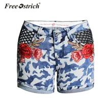 Страусиная женские сексуальные камуфляжные шорты с высокой талией джинсовые брюки Mujer повседневные джинсы с цветочной вышивкой Oct9