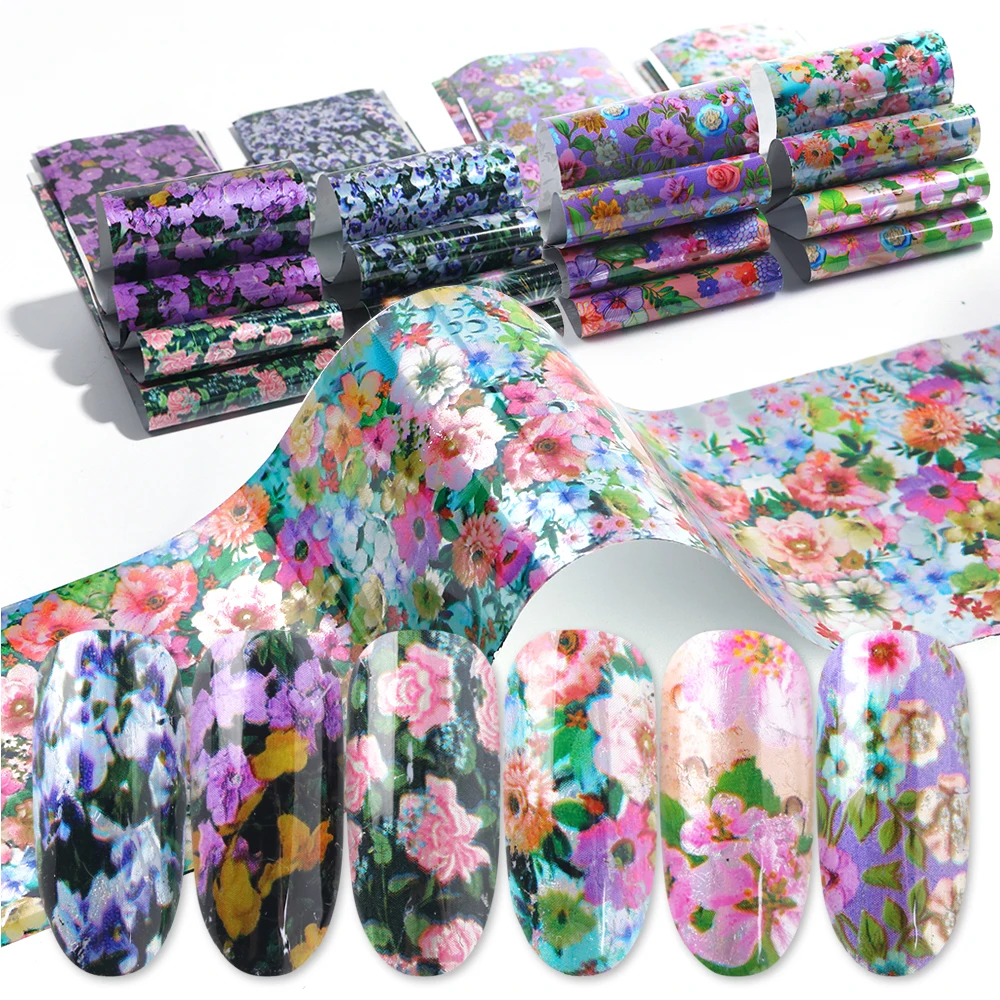 

16 Designs Flower Stickers for Nails Blossom Transfer Foil Set Floral Decals Slider Mixed Starry Paper Nail Art Decoration BE795