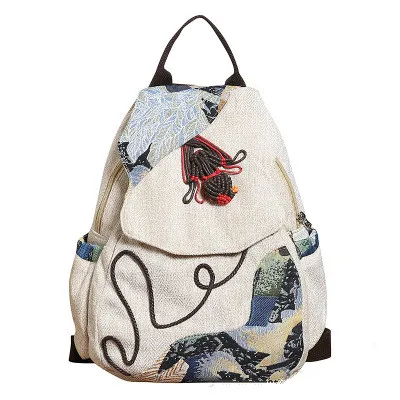 

Fashion National String Appliques Shopping backpacks!Nice Cloth Embossing Women Hasp backrack Hot All-match Lady Cover Backruck