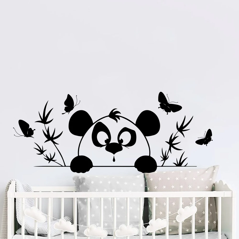 Cartoon Panda Bamboo Tree Wall Decals Kids Room Bedroom Bear Panda Animal Forest Butterflies Wall Sticker Vinyl Baby Nursery Art (4)