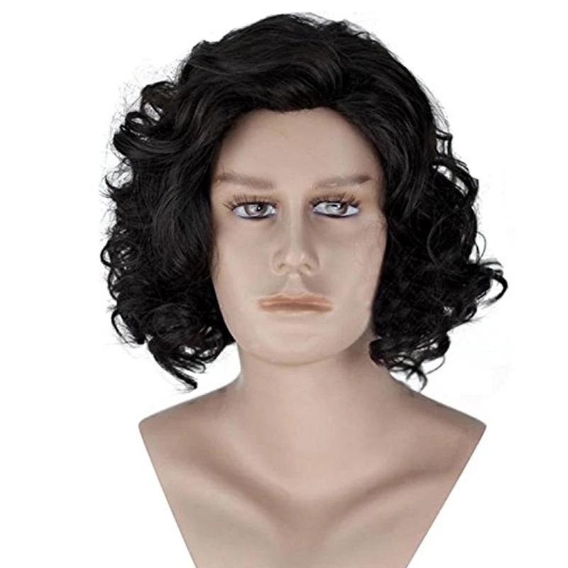 

Game of Thrones Men's Jon Snow Black Curly Wig Cosplay Adult Role play Fancy Halloween Party Costume Wigs + Wig Cap