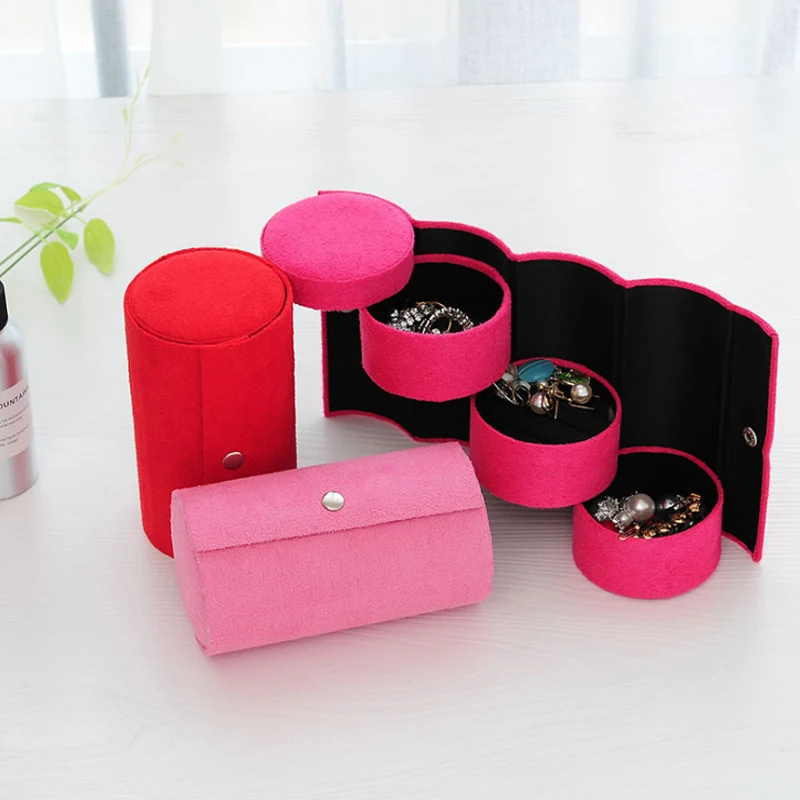 

Portable three-tier storage jewelry box multifunctional velvet cylinder retro jewelry earrings storage finishing household goods