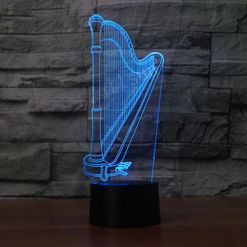 

Harp Modelling 3D Night Light Creative Electric Illusion 3d Lamp LED 7 Color changing USB touch Desk Lamp For Kid's Gift