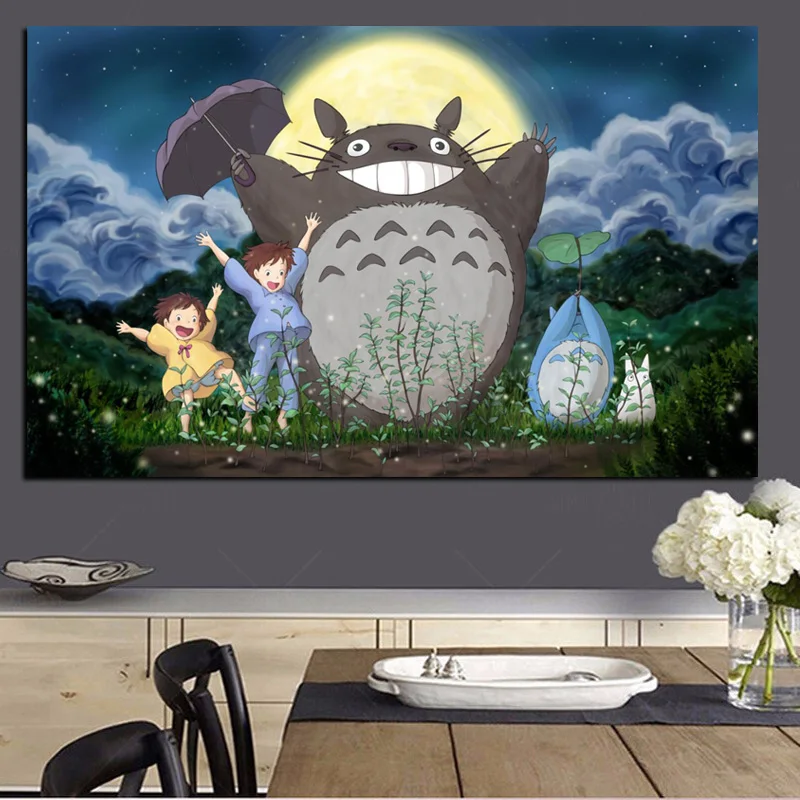 Print Hayao Miyazaki Totoro Neighbor on Canvas Anime Movie Art Poster Modern Cartoon Wall Picture for Living Room Cuadros Decor