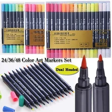 24/36/48 Цвет маркер для рисования двуглавый чернила на водной основе Маркер ручки плавно вручную нарисованный рисунок кисть для эскиза наконечник канцелярские принадлежности