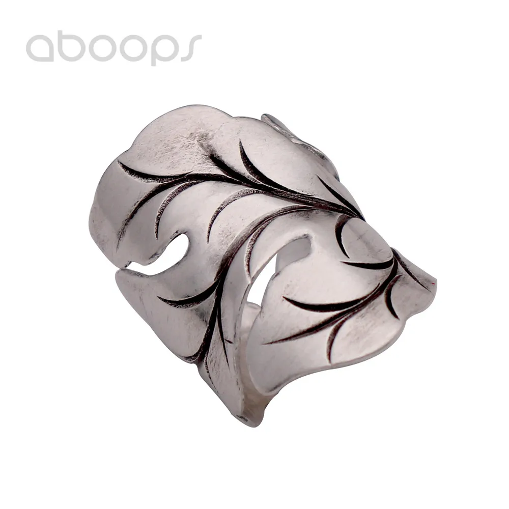 

Big Vintage Handmade 925 Sterling Silver Leaf Cuff Ring Jewelry for Men Women Adjustable Free Shipping