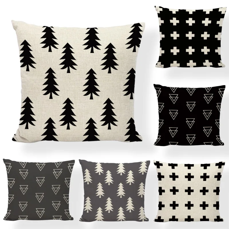 

Art Simple Black Grey and Beige Cushion Cover Inverted Trigon Tree Plus 43*43cm and 30*50cm Living Room Garden Decor Pillowcase