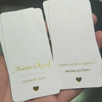 

1000pcs Custom 400GSM matte laminated coated paper tags Golden foil swing Hang tag 4.5 * 9.5 cm