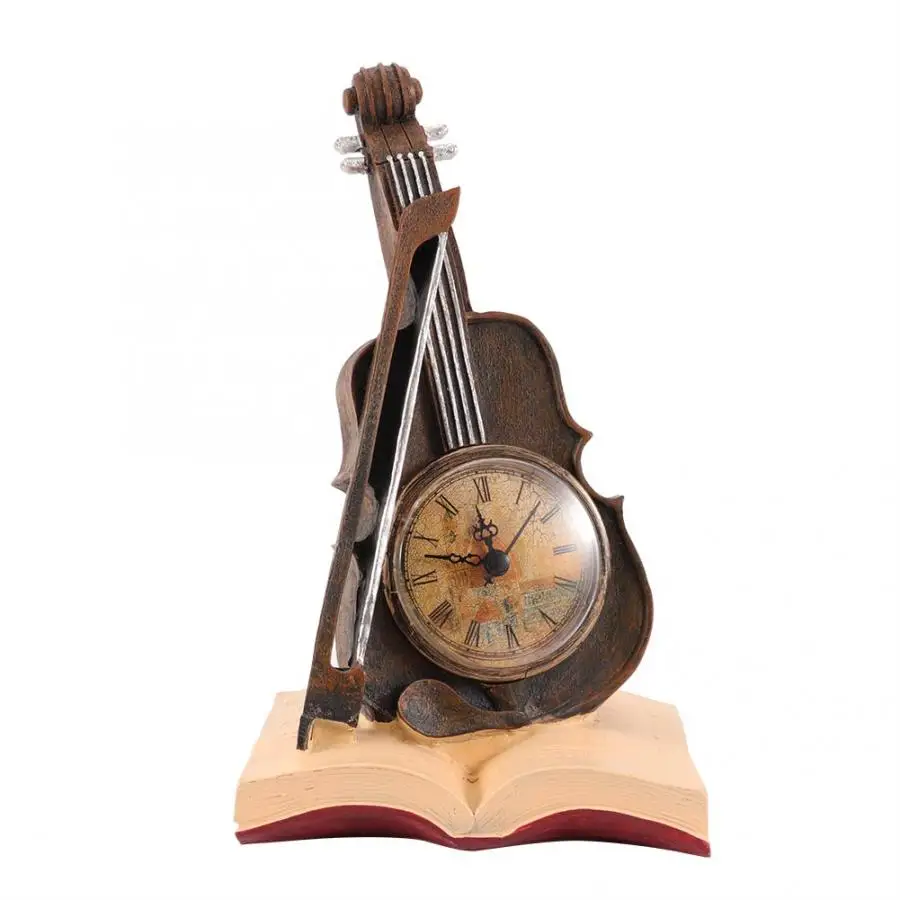 

European Retro Musical Instrument Bracket Clock Table Clock Creative Resin Crafts Violin Horn Model Desk Clock Home Decorations