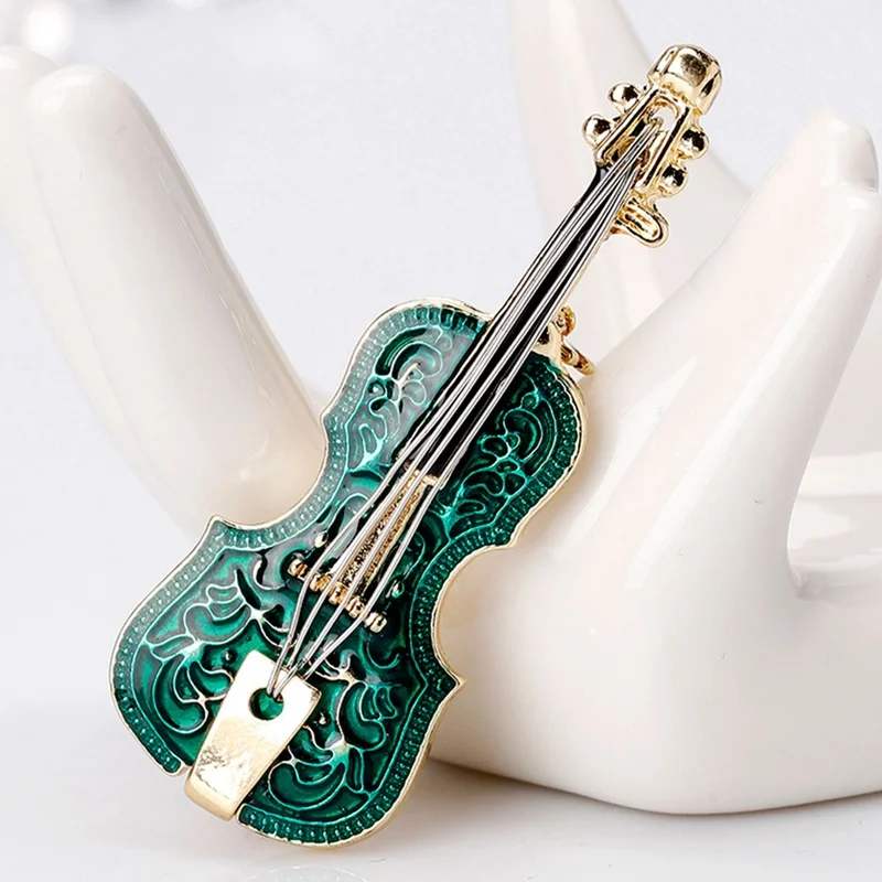 

Fashion Classic Dark Green Enamel Violin Brooch Pin Gold Alloy Esmalte Instrument Broches Male Party Lapel Pin Women Hijab Pin