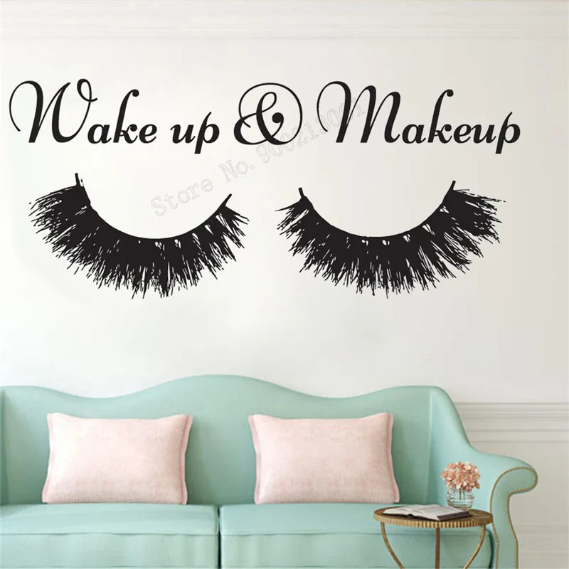 

Wall Art Sticker Eyelashes Wall Decoration Make Up Decor Vinyl Removeable Poster Cosmetics Mural Beauty Salon Ornament LY389