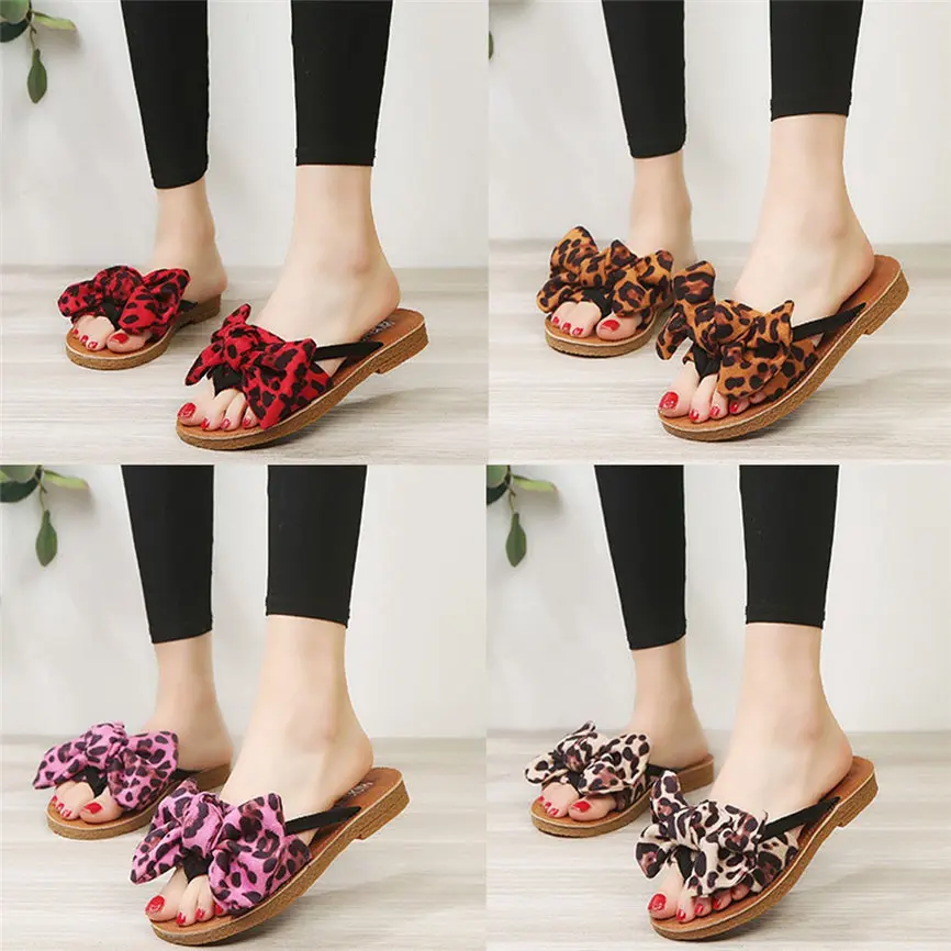 

2019 Fashion Women Ladies Shoes Summer Spring Bow Leopard Print Beach Flip Flops Sandals Women Slippers Flat Sandals Girls M#3