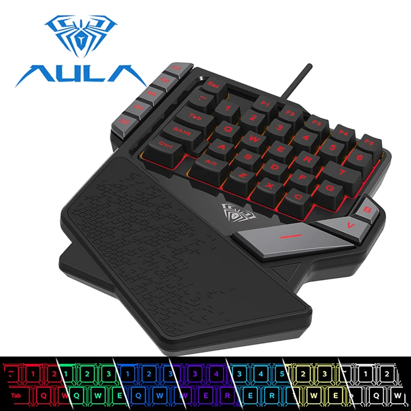 AULA Single Hand Keyboard Wired Keypad 7 Colors RGB Backlight for Desktop Laptop Phone Mini One-hand Gamer Gaming keyboard #2062
