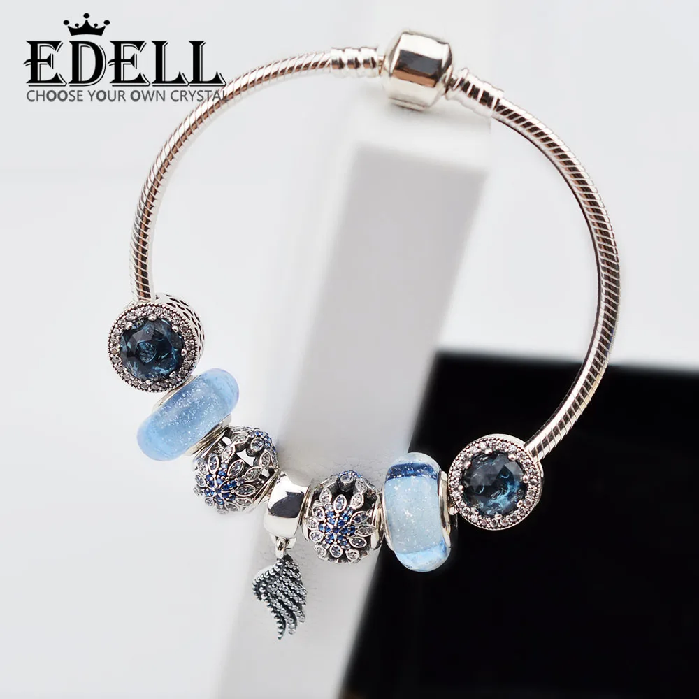 EDELL 925 Sterling silver Summer Style European Charm Bracelet with Water Drops Sling Charm Bracelets for Women Gift EDELL 925 Sterling silver Summer Style European Charm Bracelet with Water Drops Sling Charm Bracelets for Women Gift