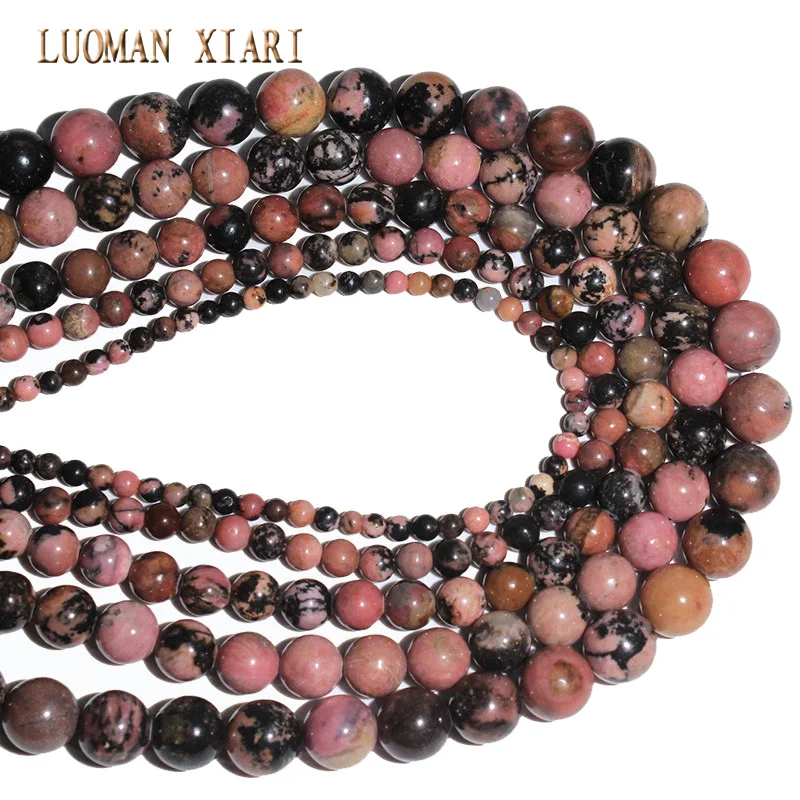 

Wholesale Natural Black Line Rhodochrosite Stone Beads For Jewelry Making Pink DIY Bracelet Necklace 4/6/8/10/12 mm Strand 15''