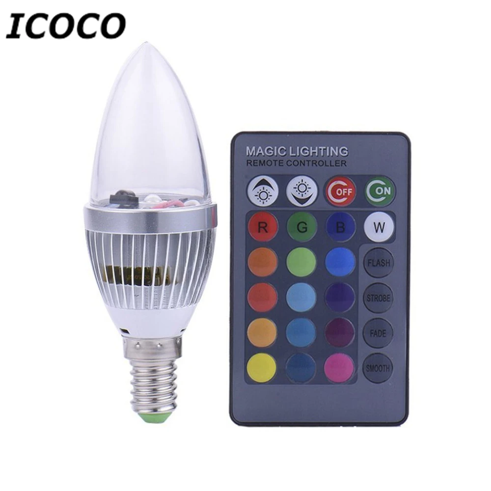 ICOCO 3 Вт электронный RGB светодиодный пульт дистанционного управления освещением лампочки яркая свеча лампа для рождественской вечеринки