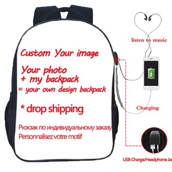

Custom Your Image Customized Pattern USB Charge Students Boys Girls School Bags Laptop Backpack Drop Shipping