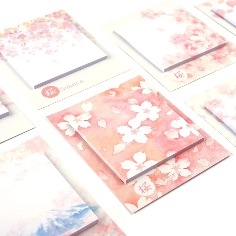 8 Designs Japanese Cherry Blossoms Sticky Notes Cute Paper Bookmark